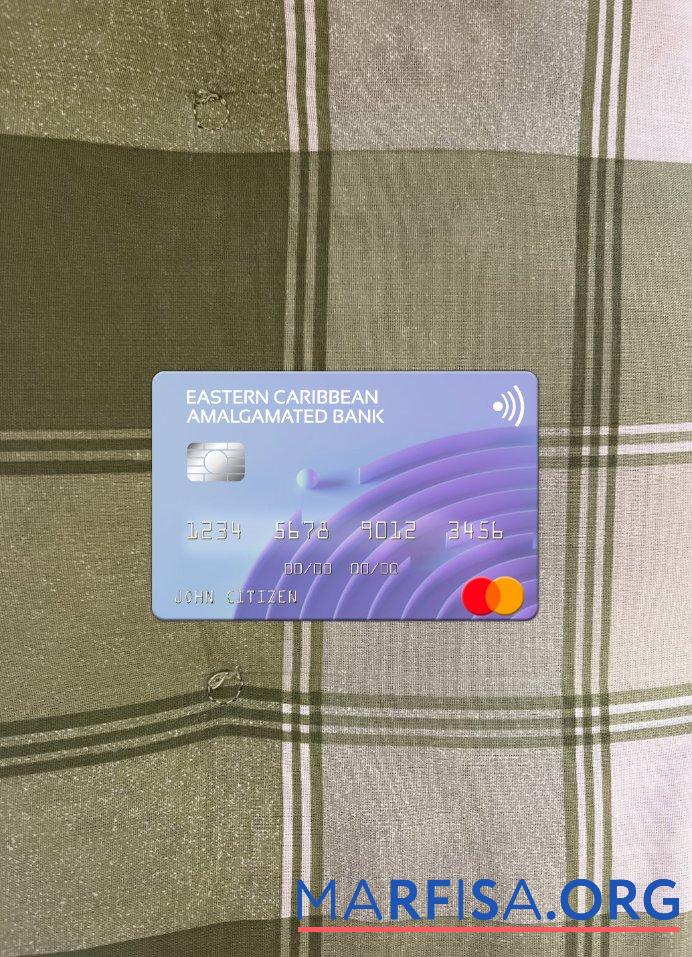 Realistic Antigua and Barbuda Eastern Caribbean Amalgamated Bank mastercard photolook front example